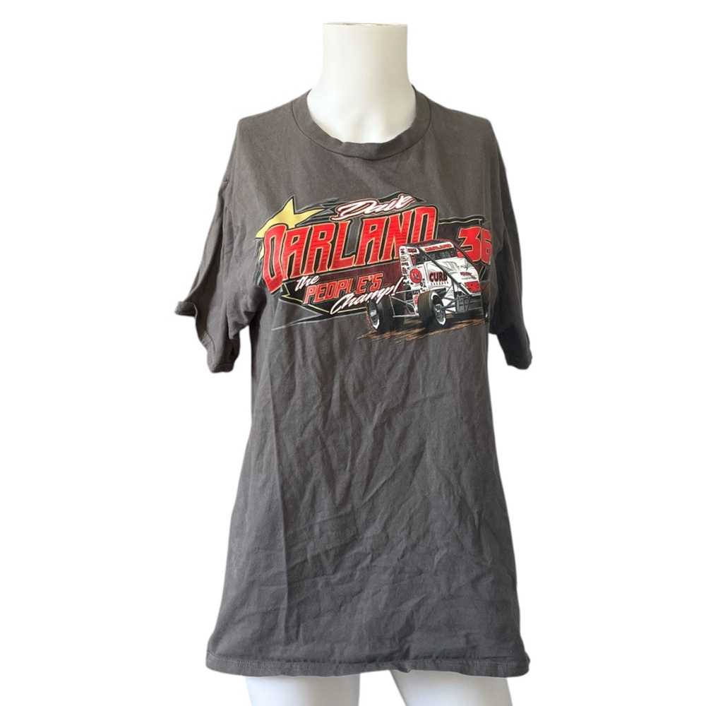 Gray Dave Darland Racing Graphic Tee Short Sleeve Casual Size Medium M